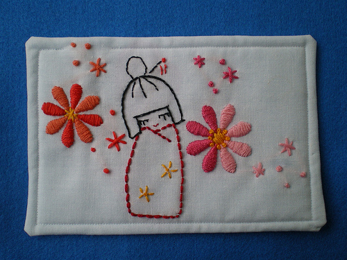 embroidered postcard