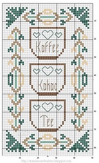 schema di ricamo a punto croce - tazze di te e caffè