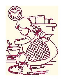schema a punto croce bambina in cucina