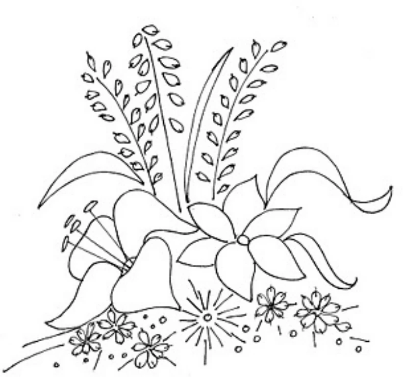 disegno di ricamo a punto vapore con bouquet di fiori