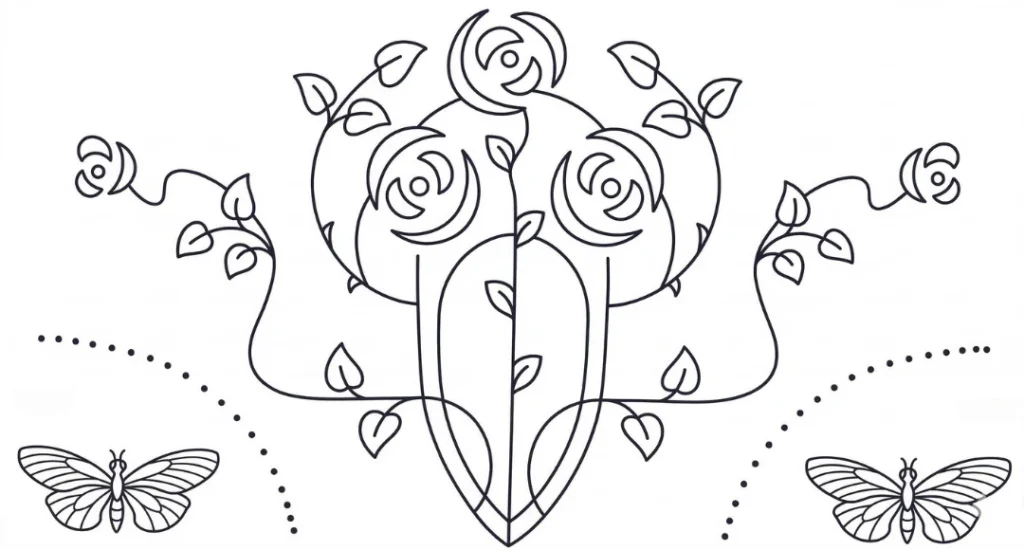 disegno di ricamo di rose e farfalle a punto vapore
