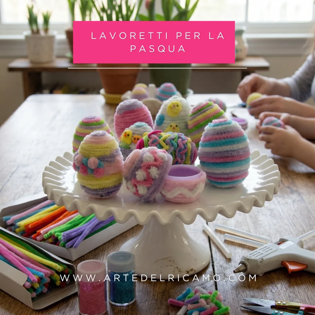 lavoretti per la Pasqua con scovolini e uova di polistirolo