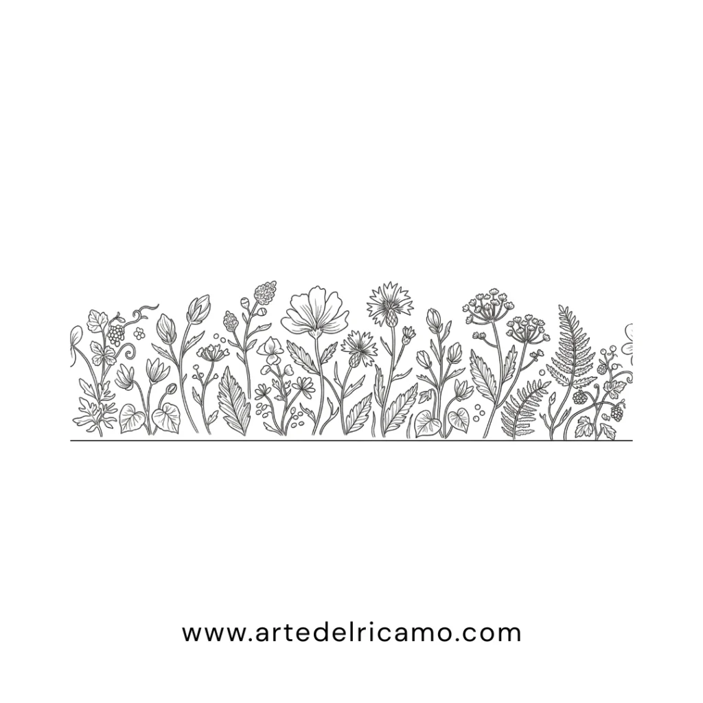 disegno fiori per bordura da ricamare