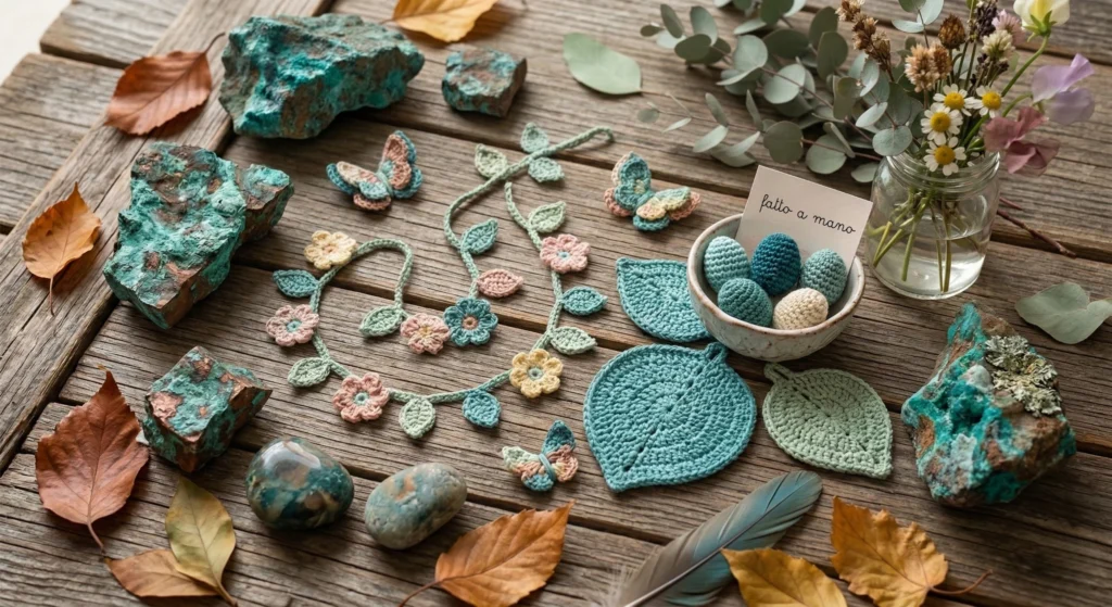 patina blue e lavori a uncinetto