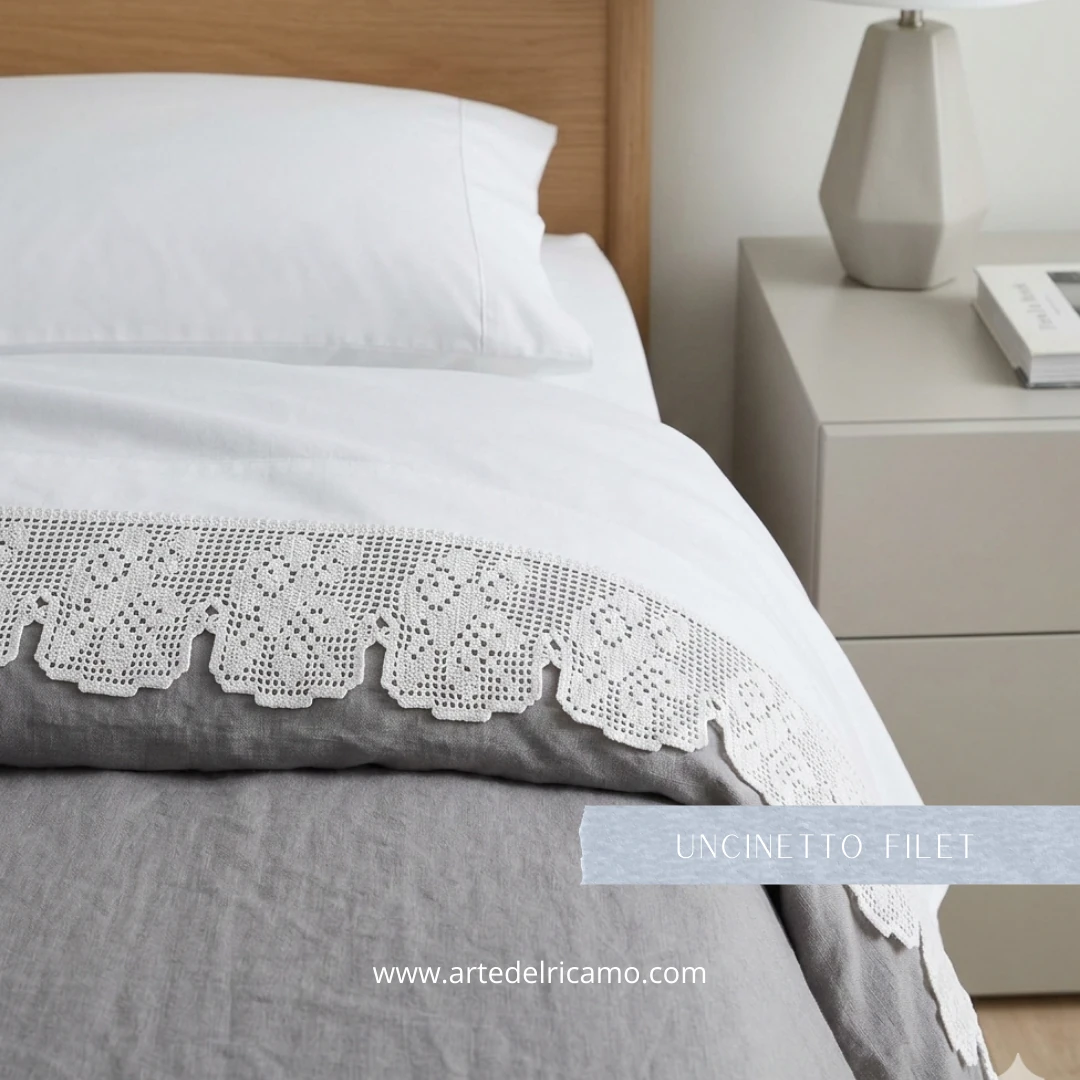 Bordure a Filet con Rose – Idee a Uncinetto per Decorare Lenzuola e Cuscini