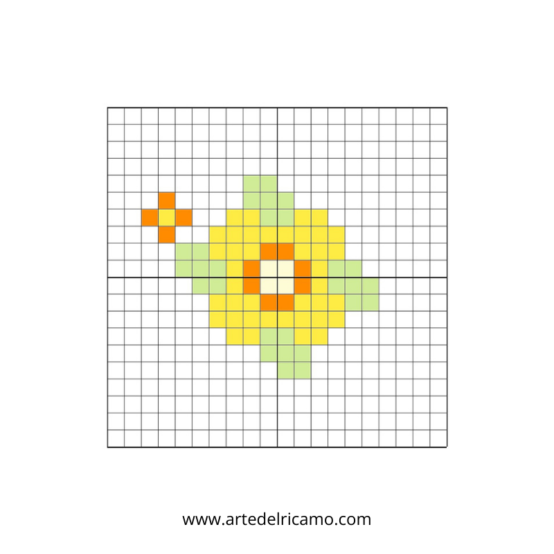 schema di un piccolo fiore primaverile a punto croce colore giallo