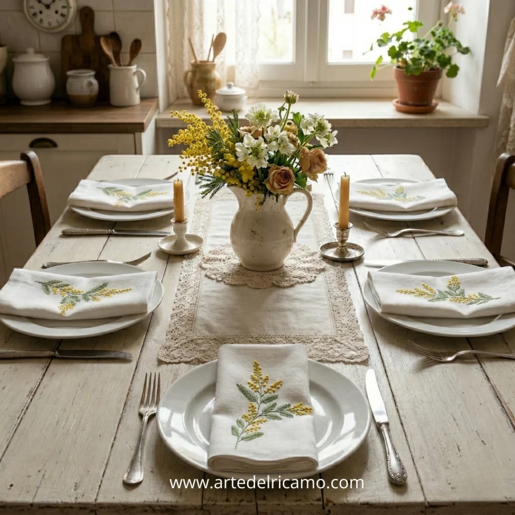 tovaglioli ricamati con mimose