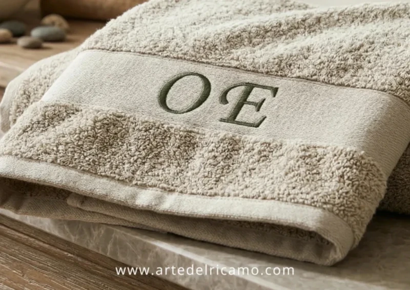 asciugamani bagno colore nocciola ideali per uno stile moderno con iniziali ricamate