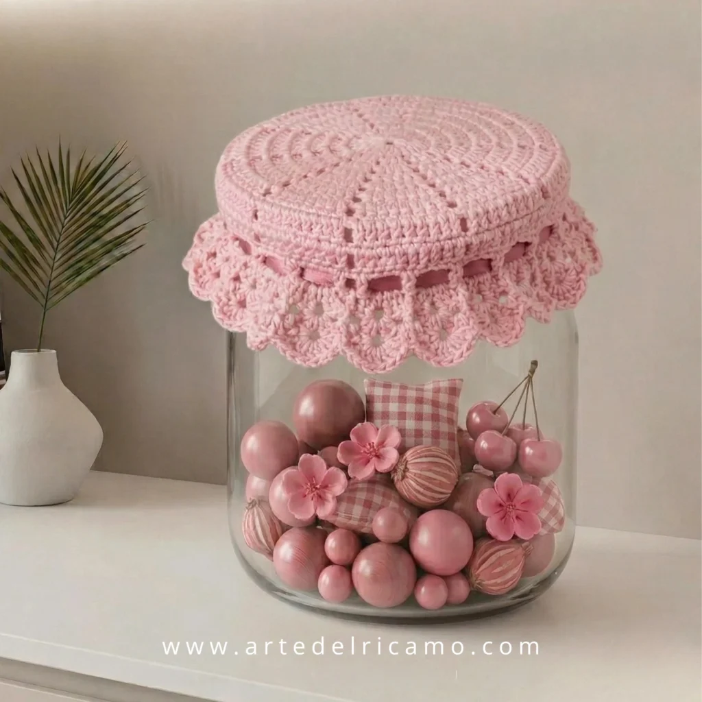 copribarattolo a uncinetto colore rosa