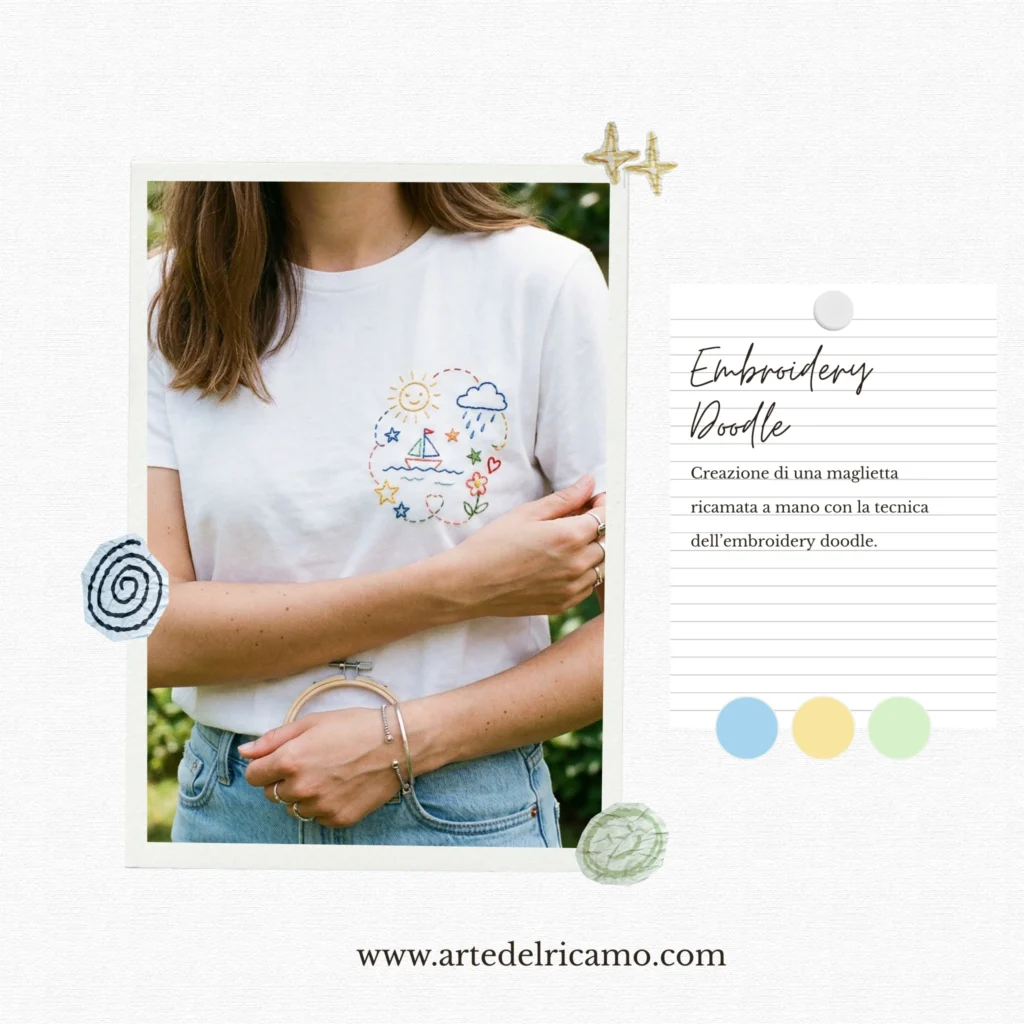 maglietta ricamata a mano con la tecnica dell'embroidery doodle