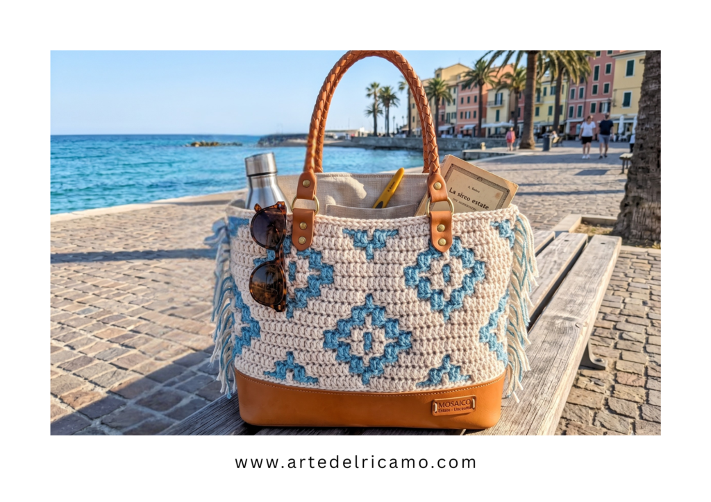 borsa uncinetto mosaico per il mare