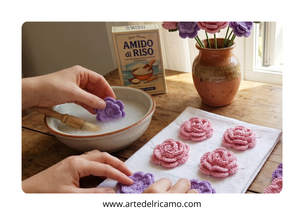 come inamidare i fiori a uncinetto