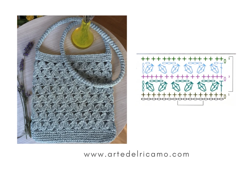 borsa a uncinetto a punto gelsomino colore azzurro polvere