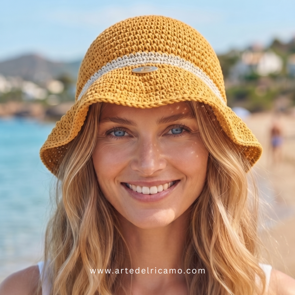 cappello alla pescatore a uncinetto giallo
