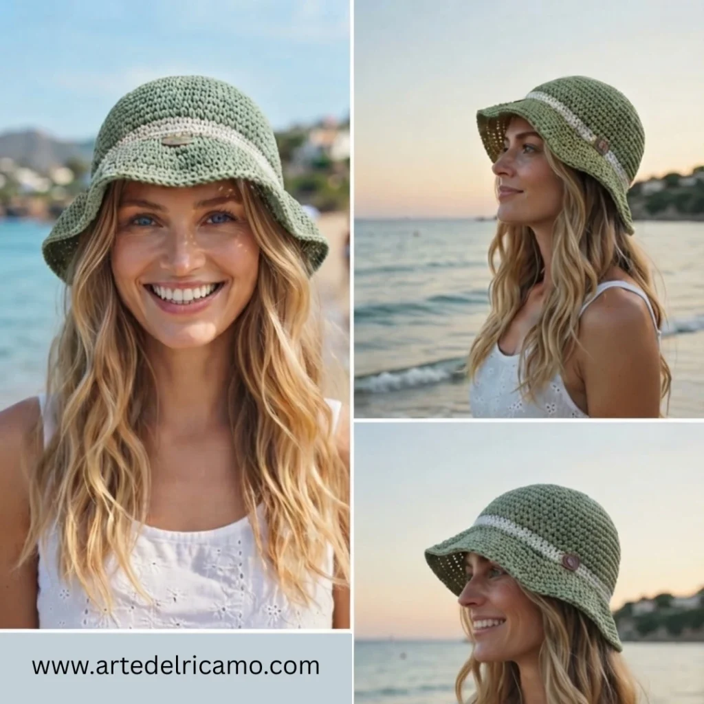 cappello a uncinetto per l'estate, modello pescatore