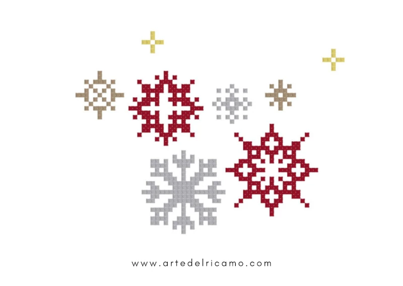 cartolina natalizia a punto croce fiocchi di neve