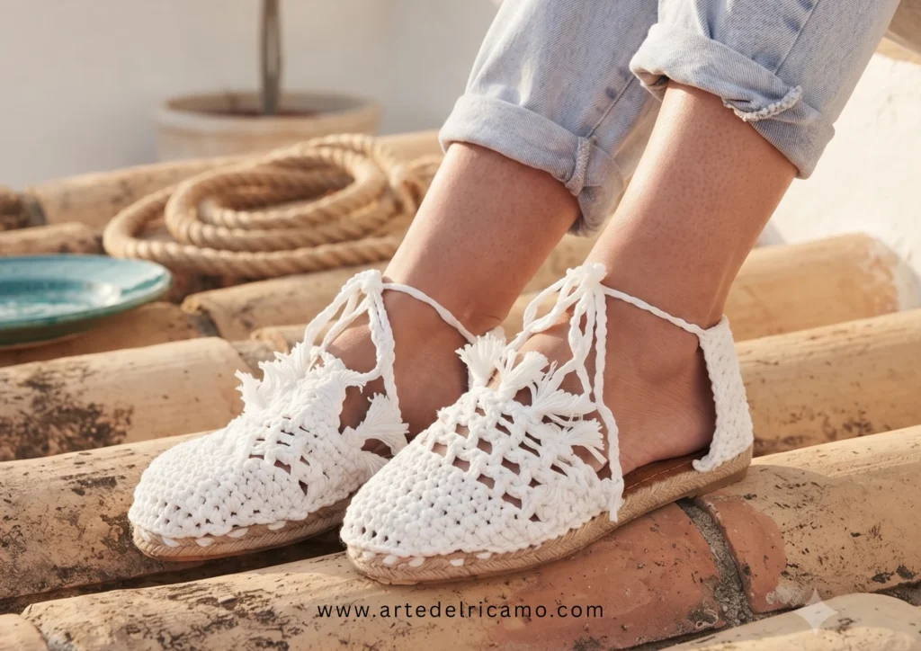 espadrillas bianche a uncinetto