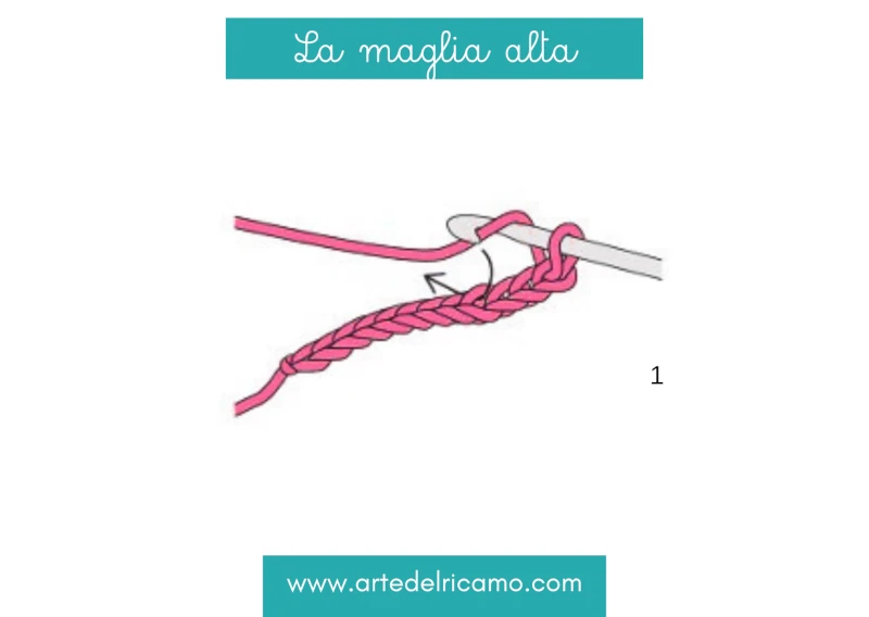 primo step su come eseguire la maglia alta a uncinetto
