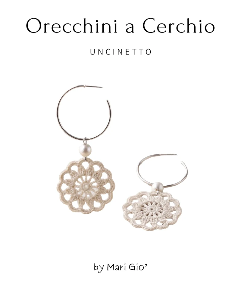 orecchini a cerchio a uncinetto colore panna