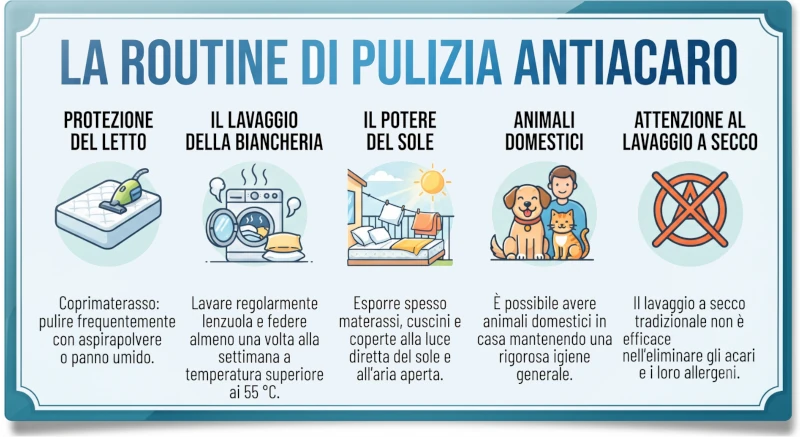 routine pulizia camera da letto e prevenzione acari
