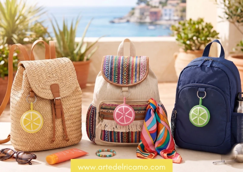 zaini con portachiavi a uncinetto Amigurumi a forma di fetta di limone, pompelmo e lime