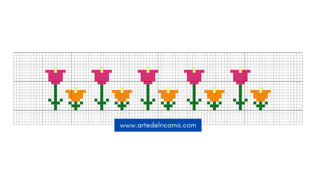 schema bordura fiori a punto croce