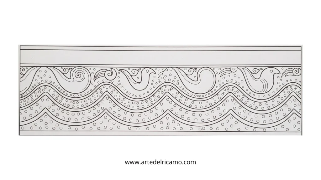 estratto del motivo del vaso d'argilla come disegno da ricamo