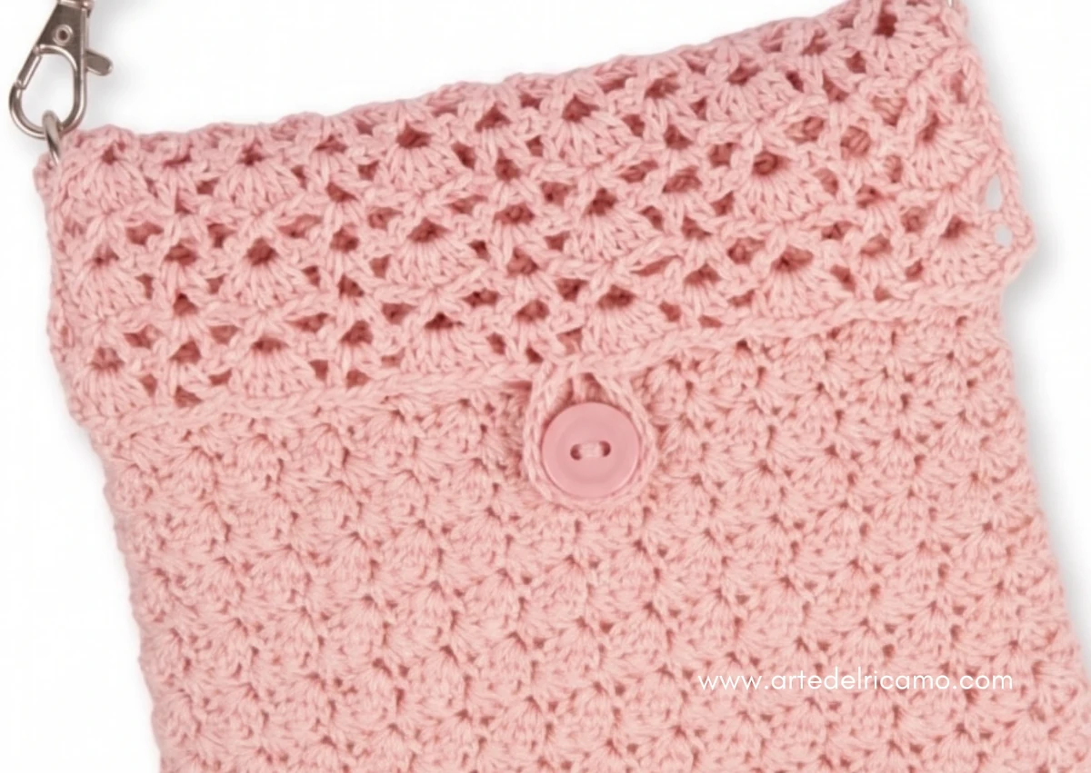 borsa uncinetto a punto conchiglia colore rosa