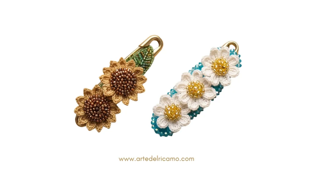 spille da balia con girasoli e margherite a uncinetto