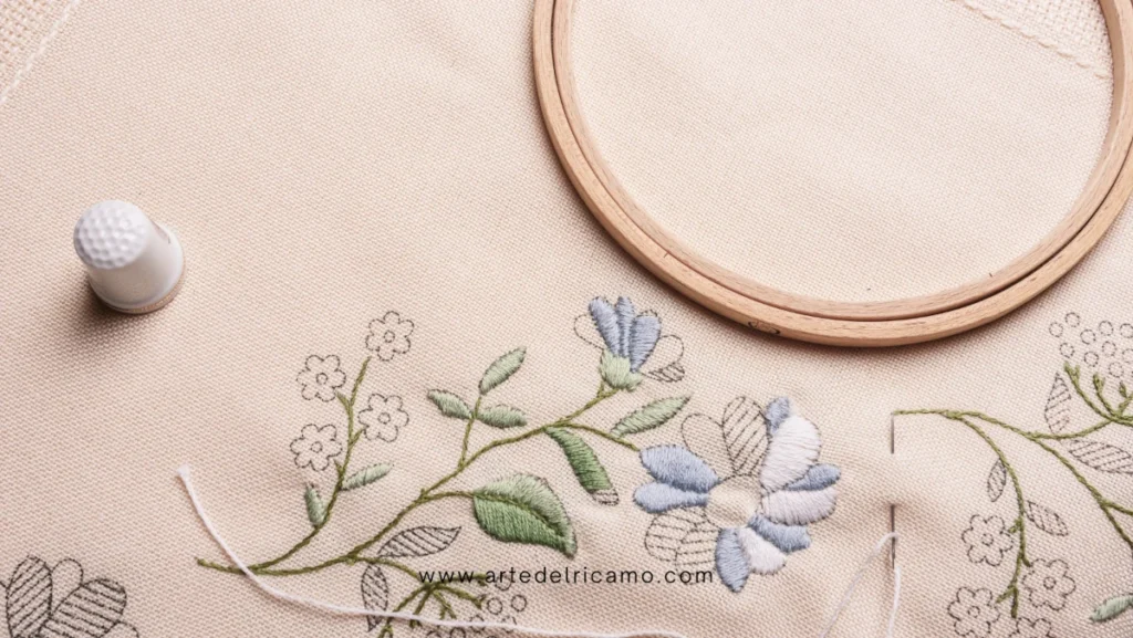 ricamare a mano fiori su tessuti naturali