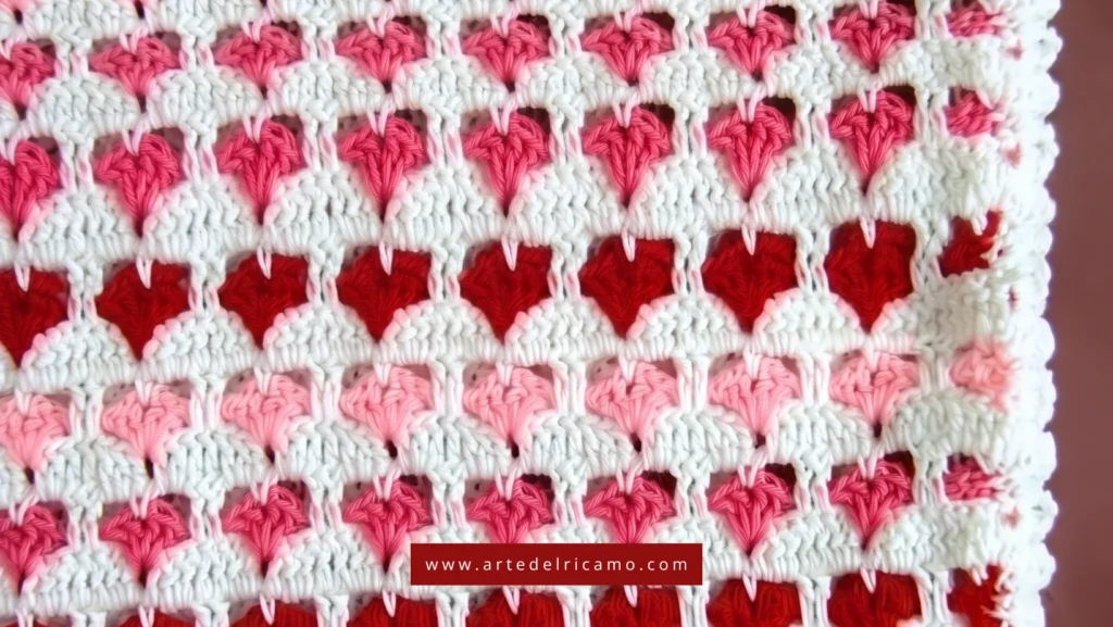punto cuoricini a uncinetto ideale per copertine neonati, cuscini e tovagliette individuali