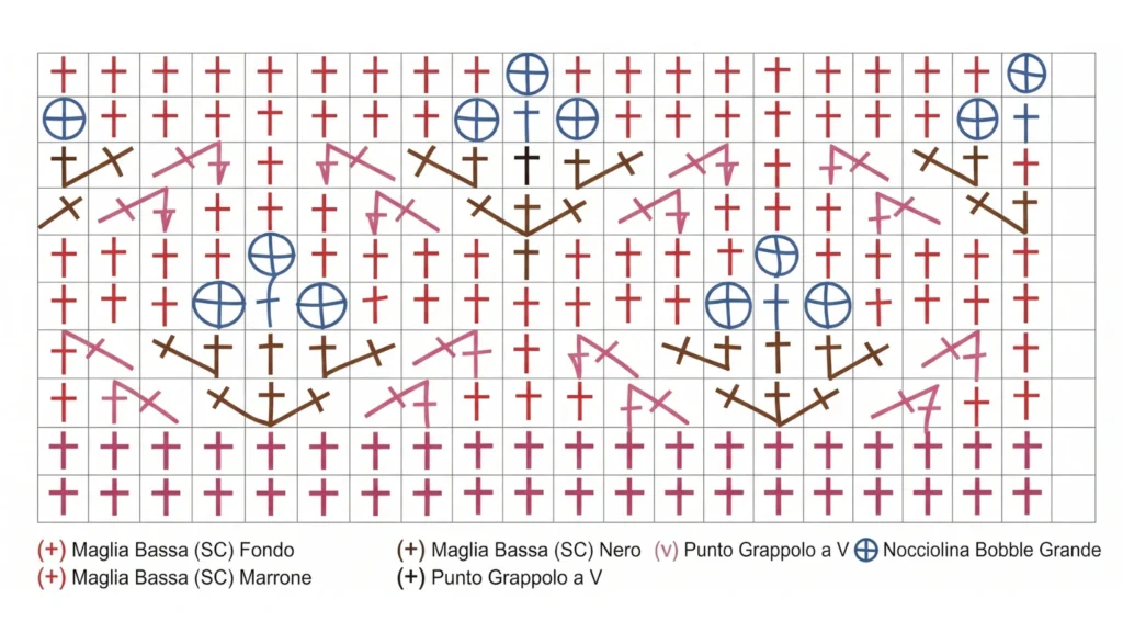Schema uncinetto punto fantasia a forma di coni gelato con lavorazione a rilievo.