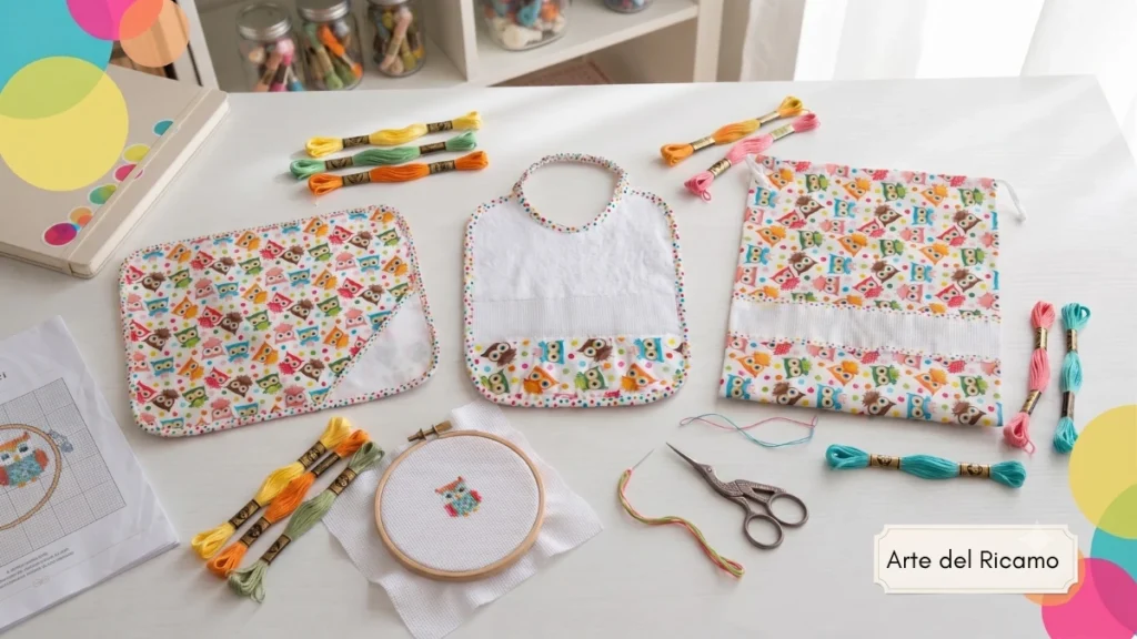set asilo a punto croce con gufetti da ricamare