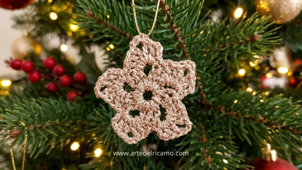 stella realizzata unicamente a mano a uncinetto ideale per albero di Natale