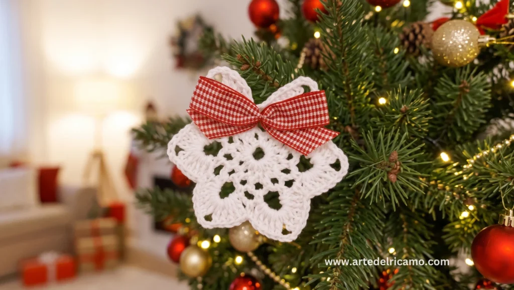 stella di natale a uncinetto ideale per decorare l'albero di Natale